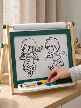 3-in-1 Wooden Tabletop Easel, Montessori Magnetic Art Board